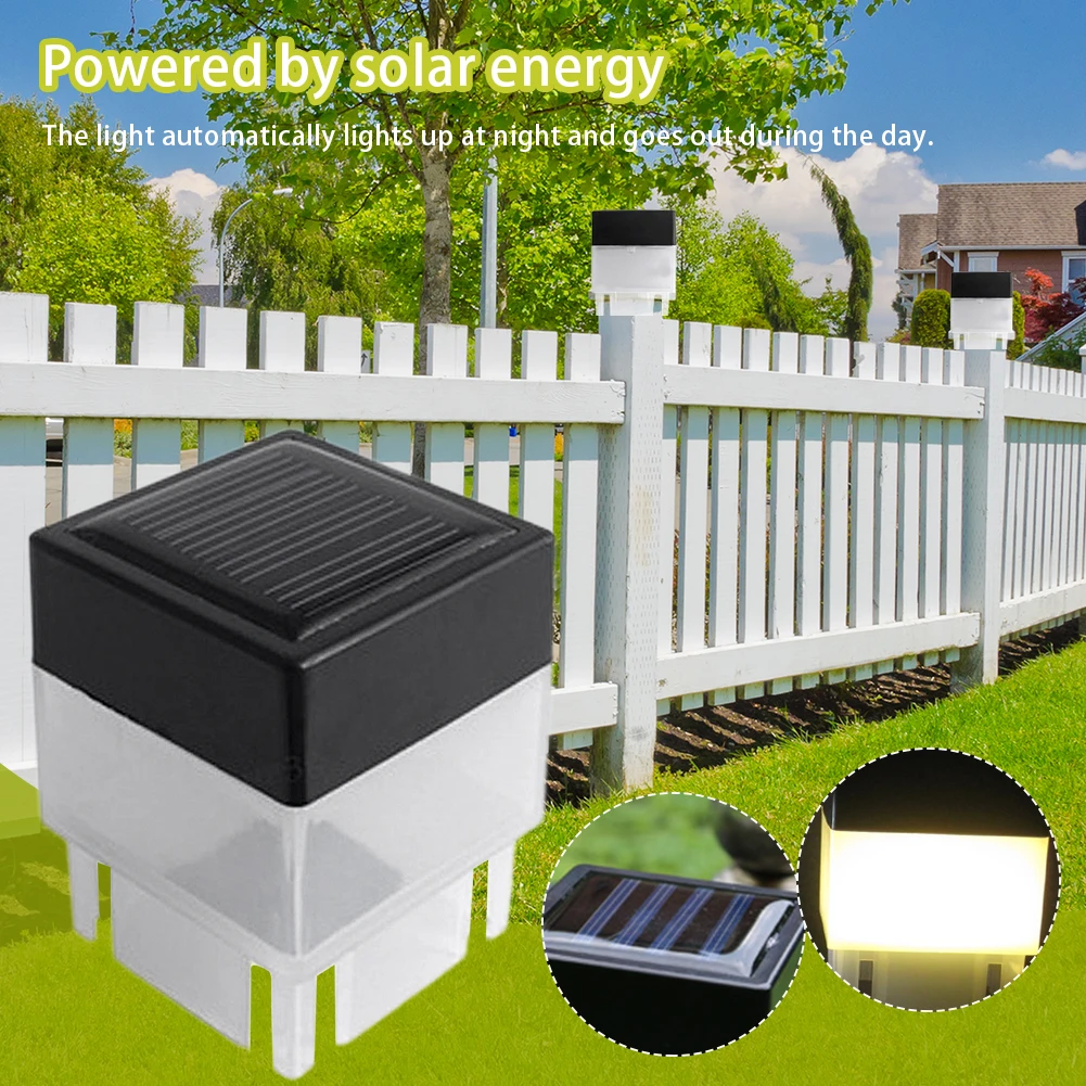 Solar Post Light Outdoor Pillar Light Auto On/Off Square Column Fixture Square Column Fence Pillar Lamp for Outside Garden Patio