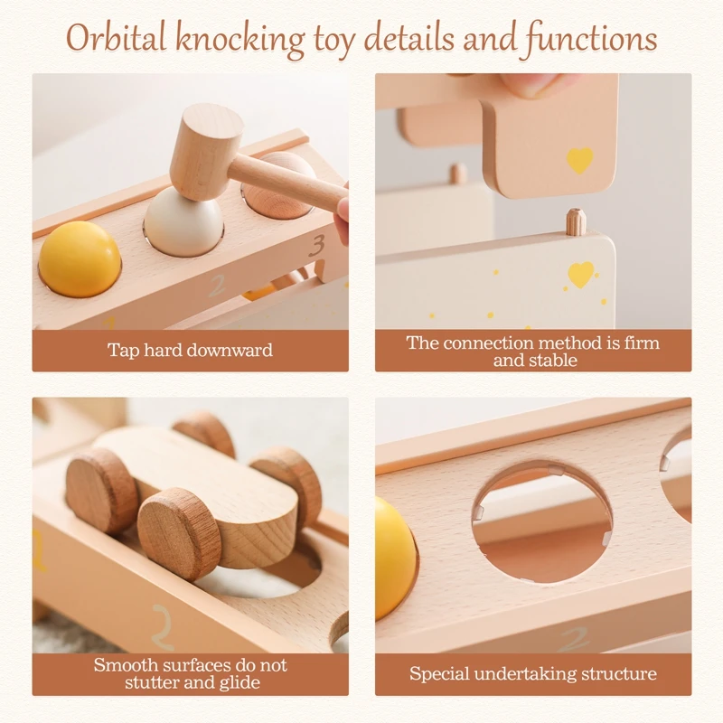 Baby Montessori Educational Toys Wooden Railway Tracks Set Wooden Train Track Accessories Ball Tapping Toys for Kids Gifts 4