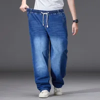Jean pour hommes à taille élastique 8XL, pantalon en Denim extensible à jambe droite ample, Streetwear décontracté grande taille, pantalon ajusté de grande taille 2