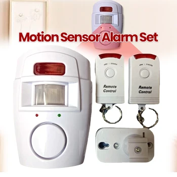 Wireless Motion Sensor Alarm with 2 Remote Controls PIR Motion Sensor Detector Alarm Battery-powered Home Security System 1