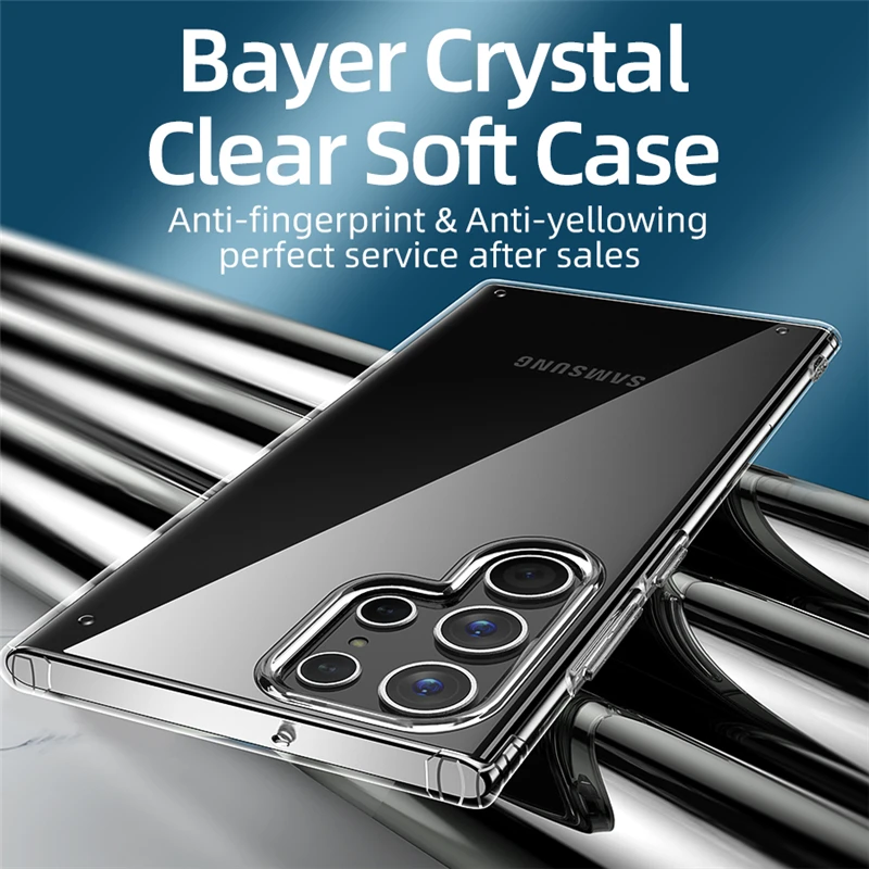 For Samsung Galaxy S22 Ultra S22+ 5G Case Ultra-Thin Soft Tpu Frame Transparent Crystal Acrylic Shockproof Back Cover Capa Coque