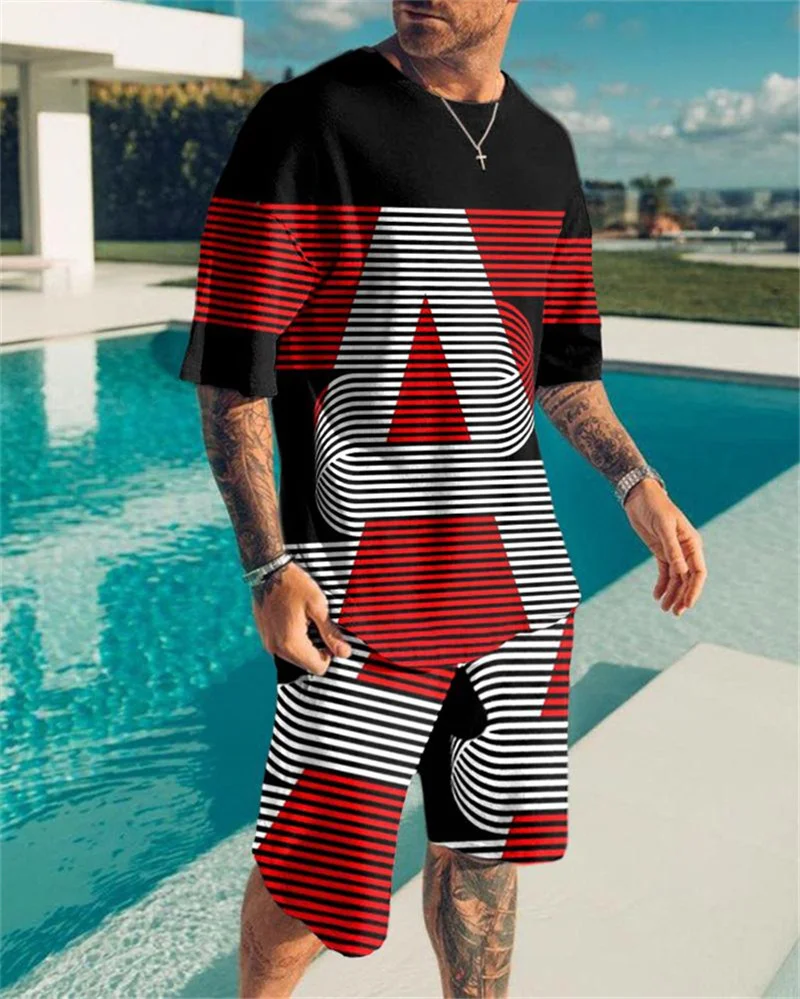 Men's Summer Tracksuit Believe In Yourself T-Shirt +Shorts Set Sports Outfit Casual Suit Oversized Male Clothing Streetwear