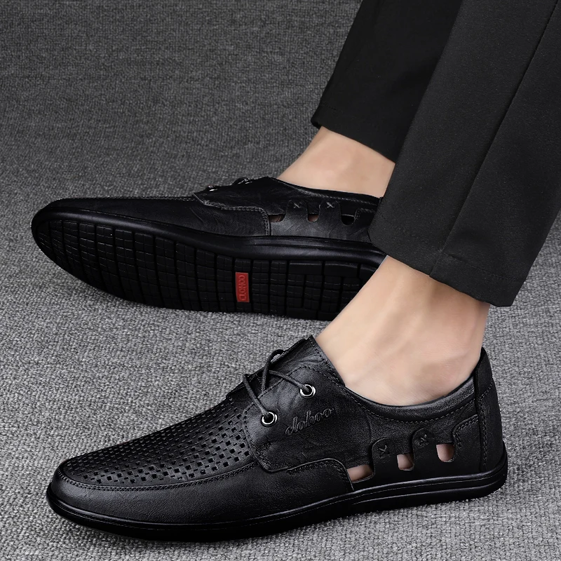Men’s British Leather Loafers – Breathable Summer Formal Shoes