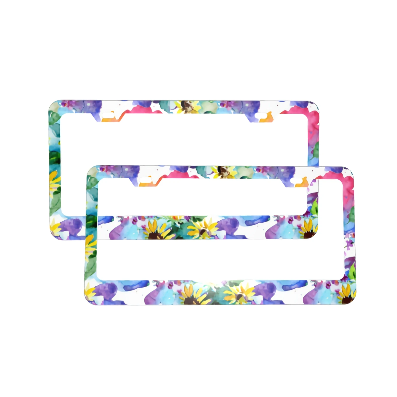 

2 Pack License Plate Frame - Watercolor Wildflower Leaves Car Tag Cover, 2 Hole Thin Aluminum Holder for Front/Rear