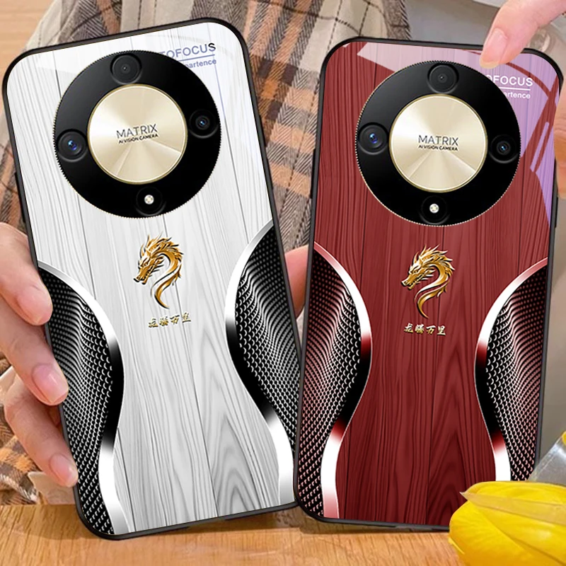 Wooden Dragon Black Tempered Glass Phone Case