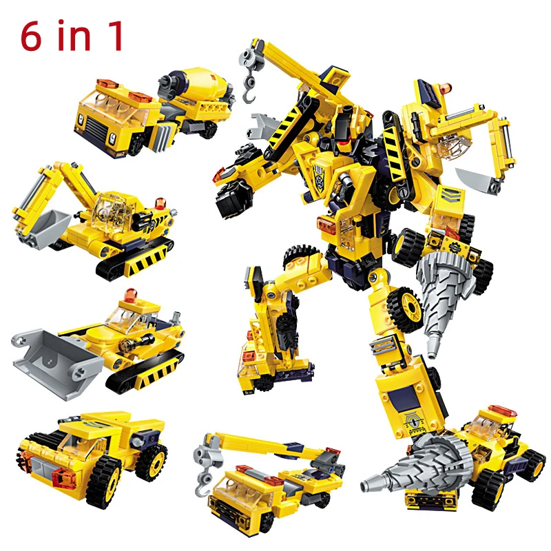 thumbnail image 1 of Nueva tendencia, ingeniería urbana, transformación, robot, bloques de construcción, mecha, camión, coche de carreras, dinosaurio, vehículo, ladrillos, juguetes para niños, 1 of 5