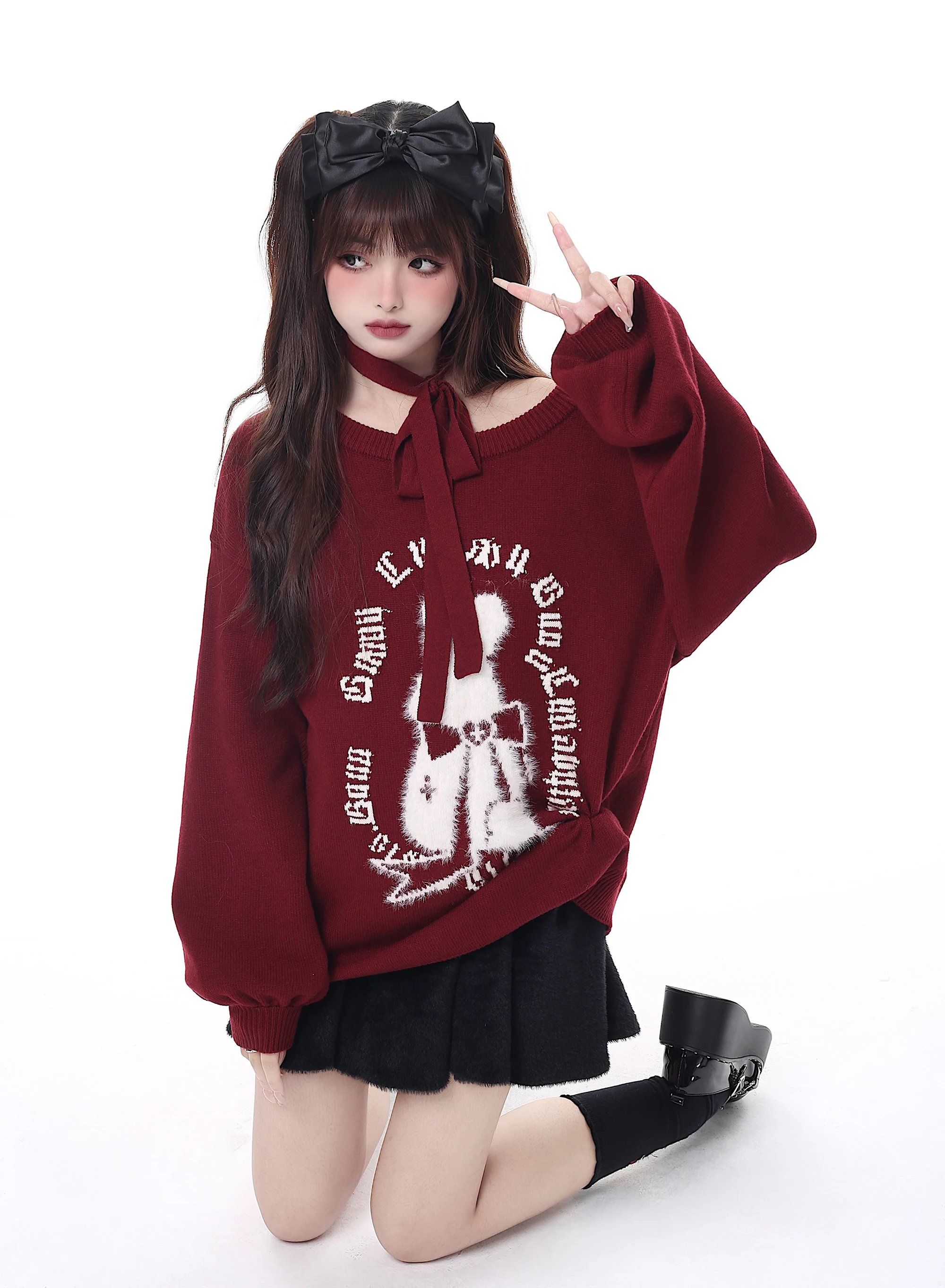 Reddaschic-suéter de conejito de Navidad, Jersey de manga farol, Top informal de gran tamaño