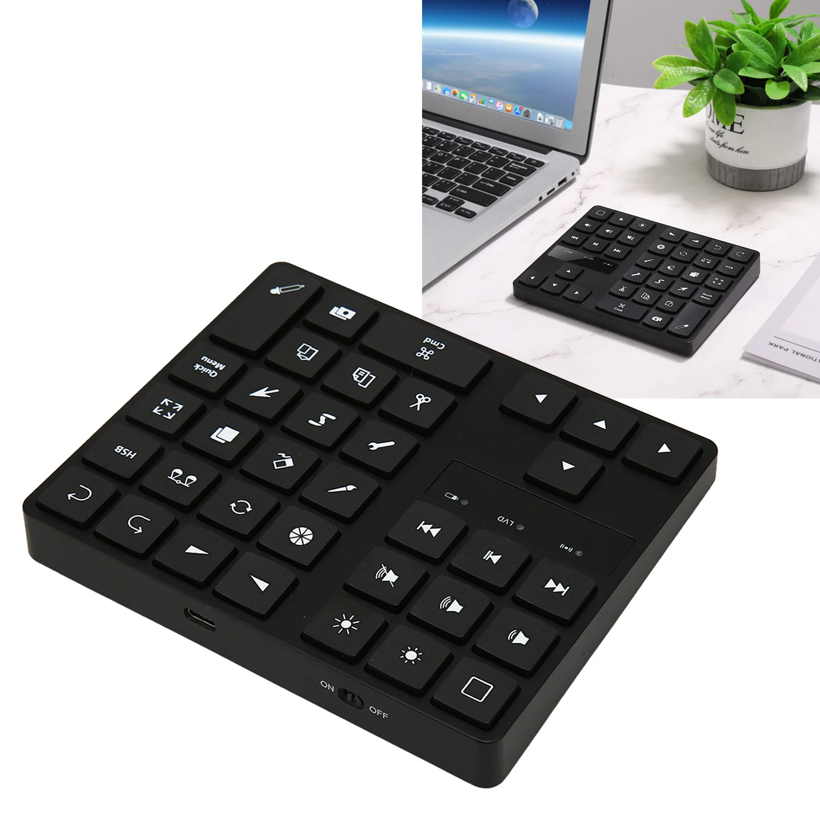 Compact Ergonomic One-Handed Wireless Drawing Shortcut Keyboard - 35 Keys