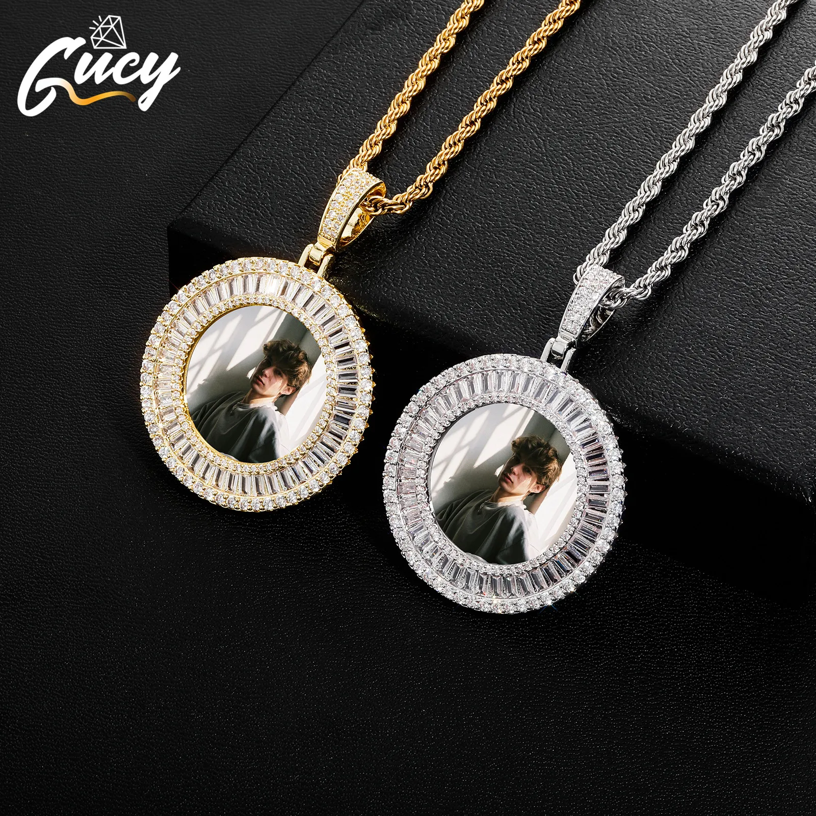 

GUCY Fashion Custom Round Photo Pendant Necklace Iced Out 5A Cubic Zirconal Men Hip Hop Jewelry