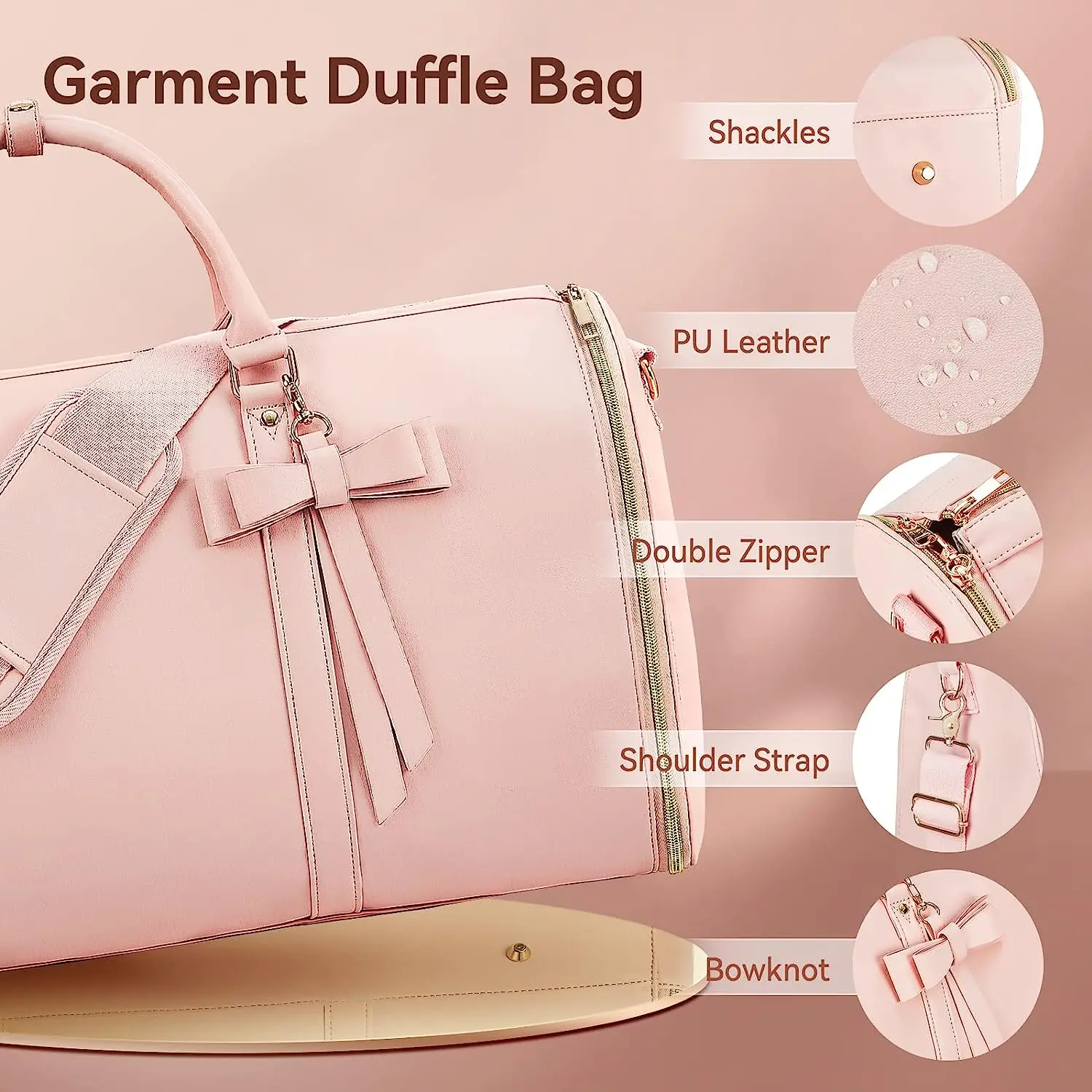 Women Trendy Travel PU Leather Suit Garment Bags Storage Duffle Tote Bags with Butterfly Tie