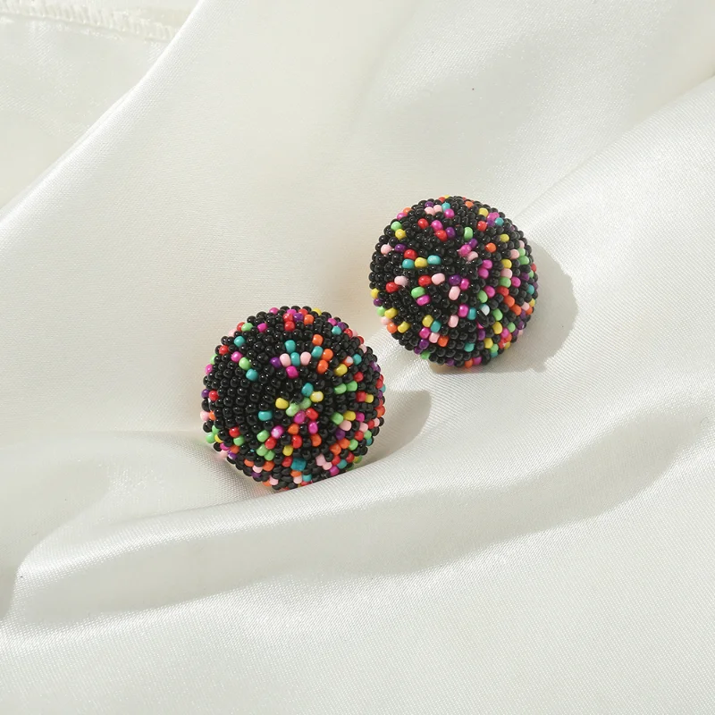 2023 Wholesale European and American Women Retro Earrings Fashion Bohemia Handmade Epoxy Color Rice Bead Earrings