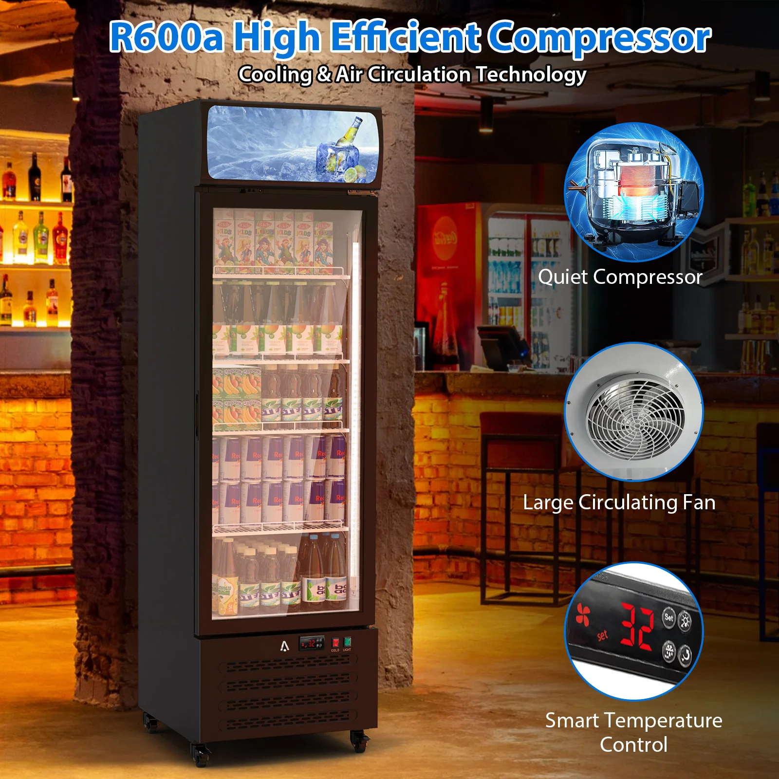 Commercial Display Refrigerator Merchandiser with Glass Door - 11.3 Cu.Ft Upright Drink Fridge Beverage Cooler with LED Lighting 3