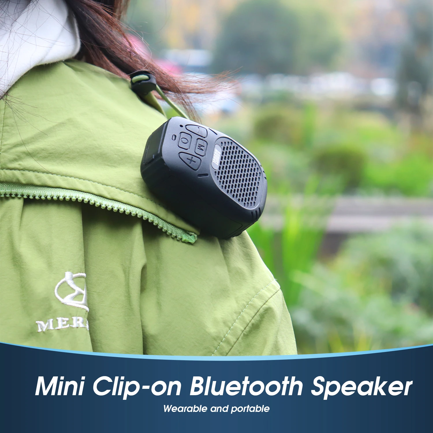 August MS550 Portable Bluetooth 5.3 Speaker with Magnetic Clip On and Microphone 30H Playback IP56 TF for MP3 Hands Free Calling