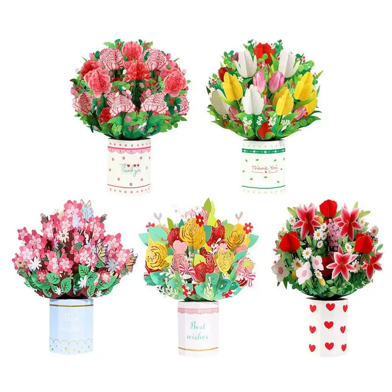 

Pop Up Flower Bouquet Card Floral Bouquet Greeting Cards For Wedding Anniversary Gifts Tropical Bloom Wishing 3D Card Decoration