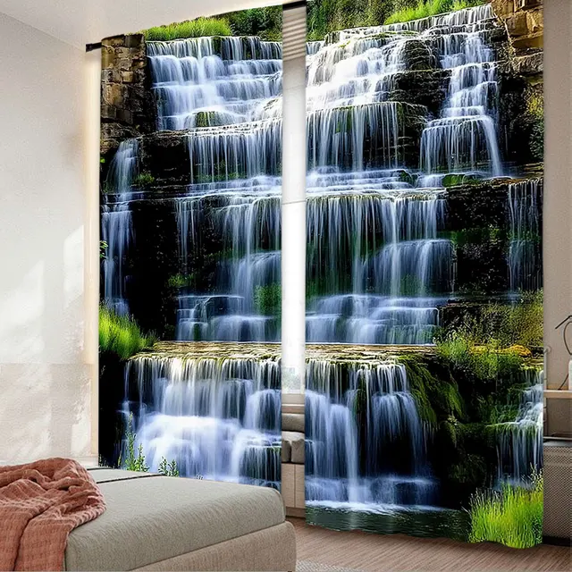 Tende paesaggistiche moderne da 2 pezzi con design a cascata adatte per soggiorno, sala da pranzo, cucina, camera da letto, bagno, sala studio 1