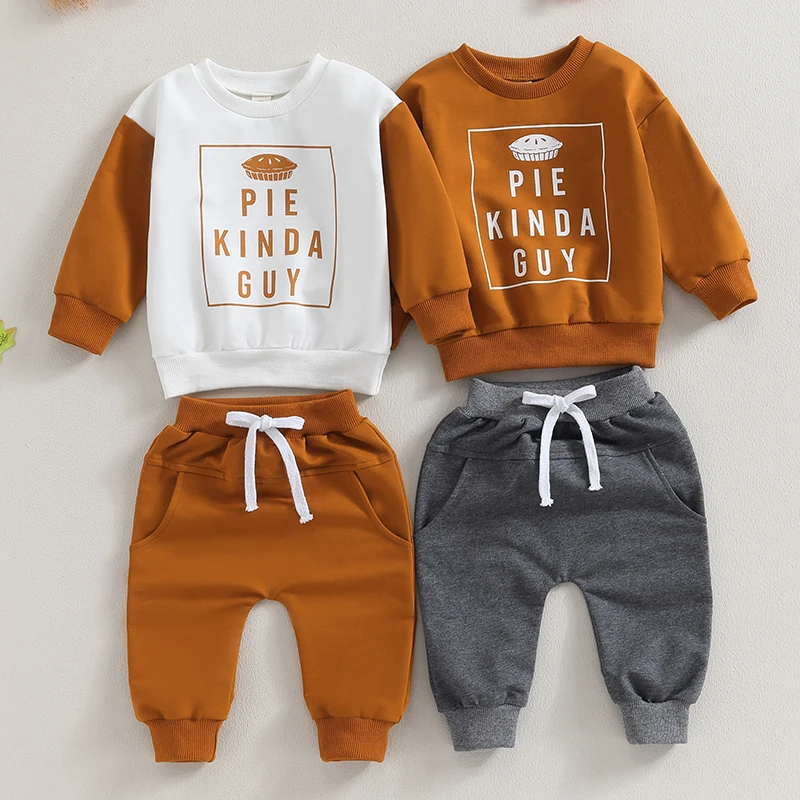 

0-3 Years Baby Boys Clothes Set Newborn Thanksgiving Letter Print Shirt and Drawstring Pants Outfits Infant 2 Piece Fall Suits