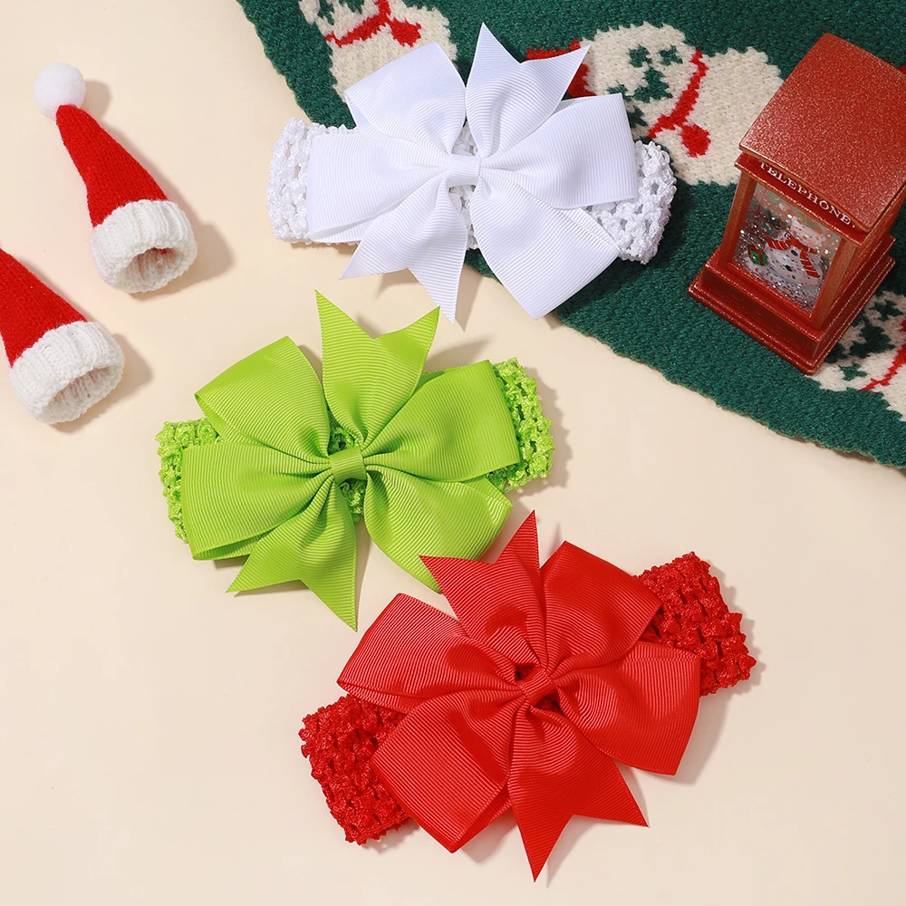 3pcs/lot Christmas Solid Bows Headband For Baby Girls New Year Party Decor Hairband Turban Headwear Baby Hair Accessories Gift