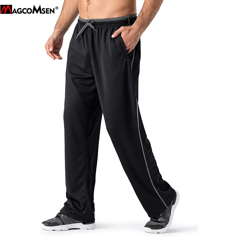 Mens Sweatpants Open Bottom Elastic Waist Mesh Jogger Pants with Zipper Pockets