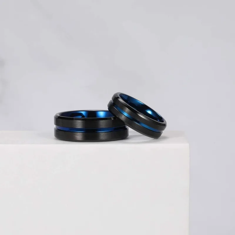 Tigrade Titanium Ring 6mm 8mm 10mm Black Blue Centre Groove Wedding Band Comfort Fit Matte for Men Women 3