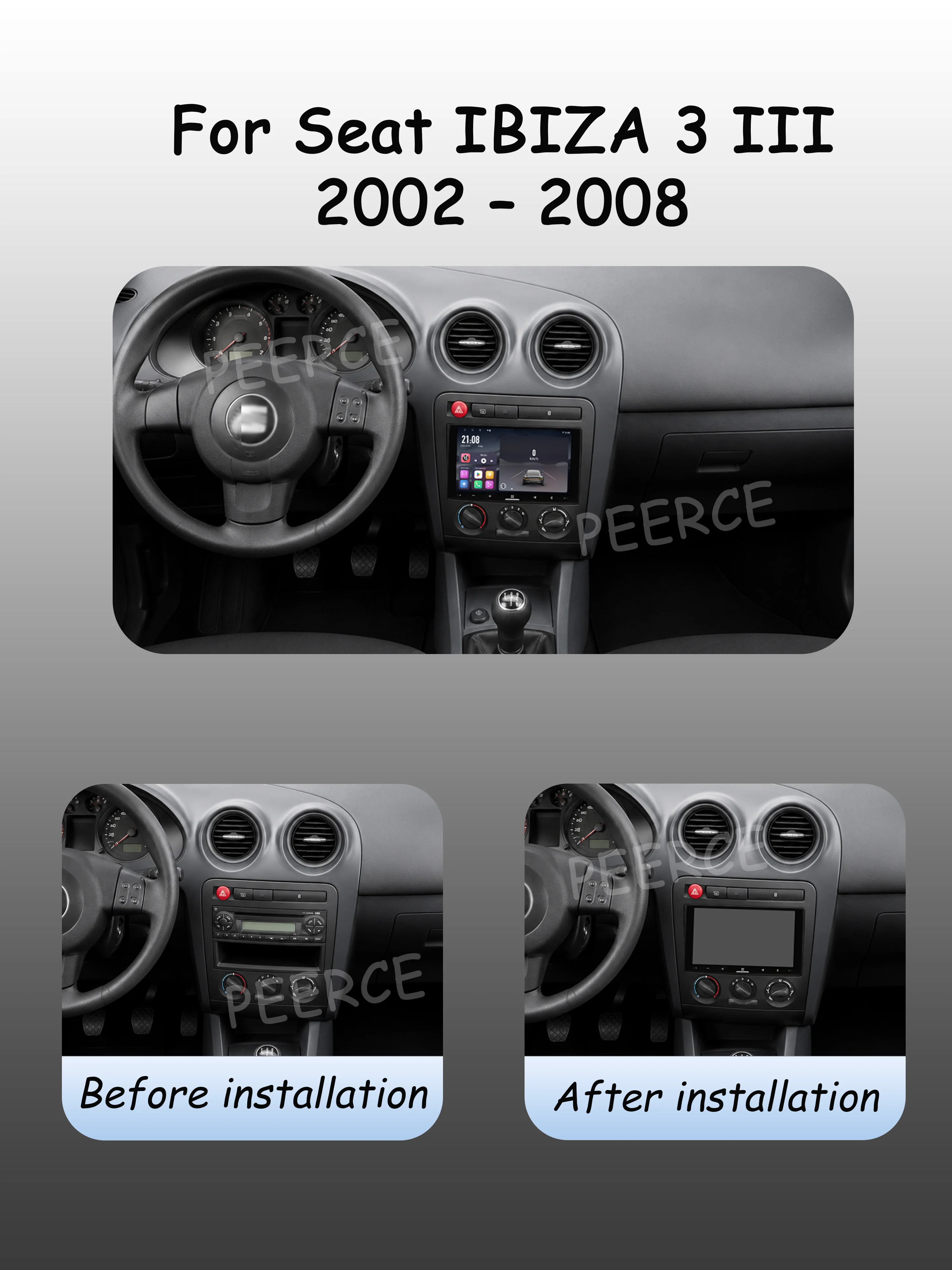 Radio para Auto Android 15 de 7'' para Seat IBIZA 3 III 2002-2008, Reproductor Multimedia, Navegación GPS, CarPlay Inalámbrico, Video 4K, WIFI 2