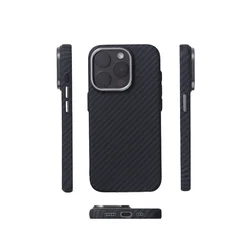 Sleek Carbon Fiber Texture Shockproof Hard Case with MagSafe Compatibility - iPhone 15 Pro Max (Black)