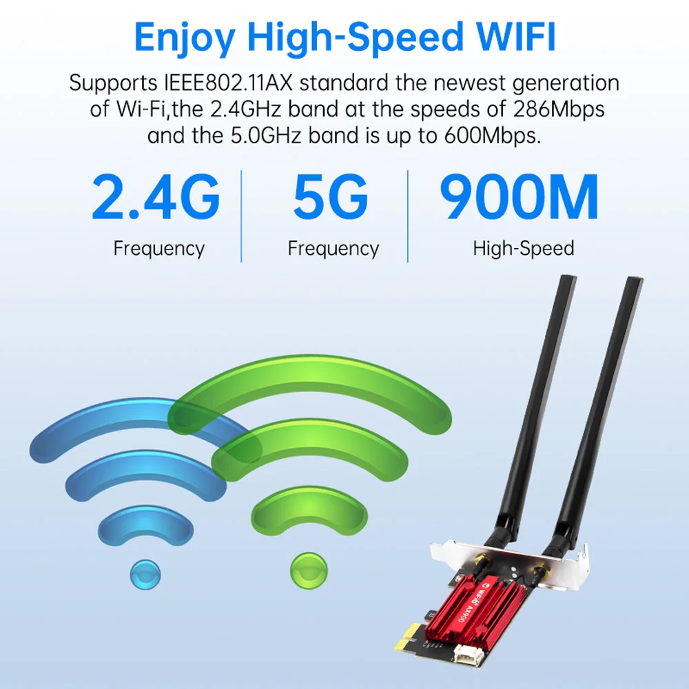 WiFi 6 PCIe 카드 FV-AX900 어댑터 무선 블루투스 5.4 듀얼 밴드 2.4G/5.8GHz 802.11AX 이더넷 데스크탑 PC용 Windows 10/11