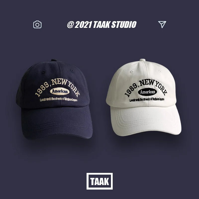 1989 American Retro Men's And Women's Baseball Caps Street Lettered Embroidery Retro Flat Caps Solid Black And White Hip Hop Cap