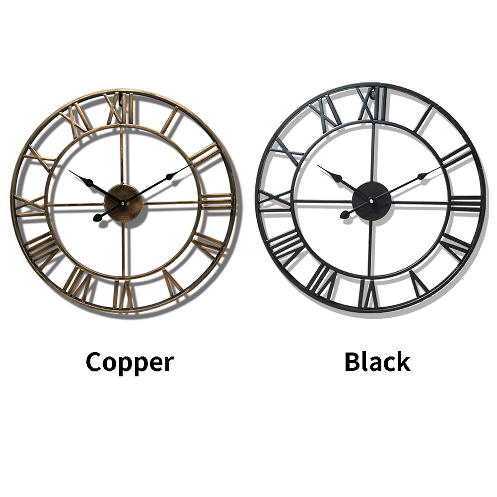 Modern 3D Large Wall Clocks Roman Numerals Retro Round 40cm Metal Iron Accurate Silent Nordic Hanging Ornament Living Room Decor 3d number wall clock 3d wall clock wall clock