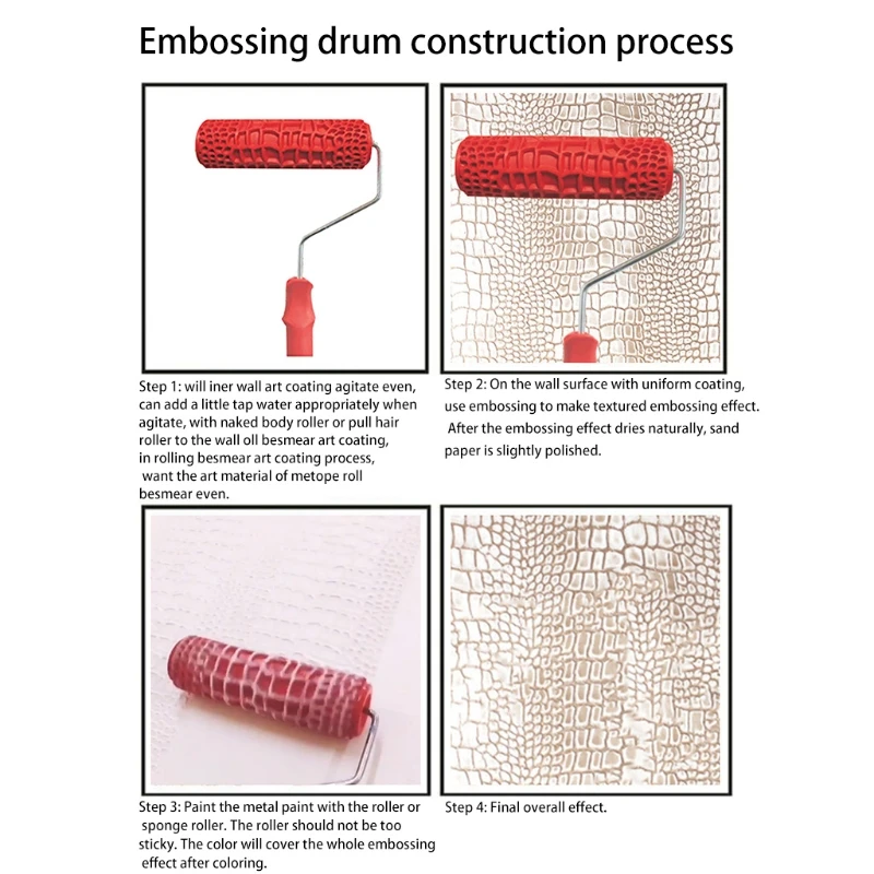 7" Embossed Crocodile Skin Painting Roller with Handle For Wall Decoration Paint Roller Brush