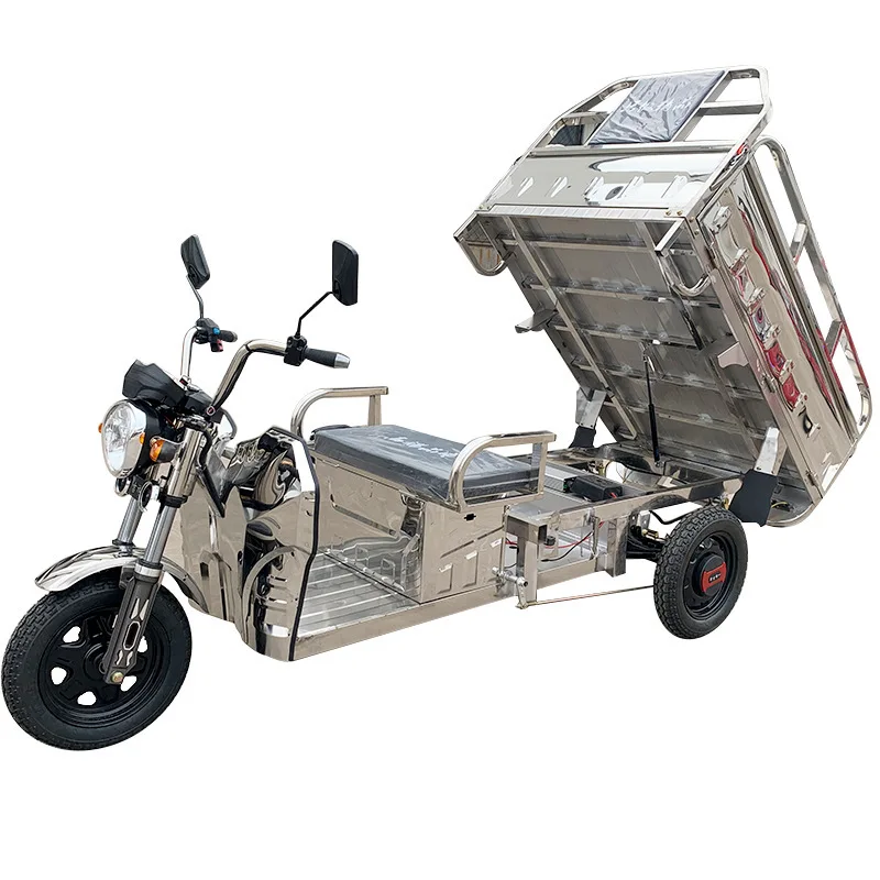Coastal cargo transportation electric all stainless steel tricycle, environmental sanitation stainless steel garbage truck, doub
