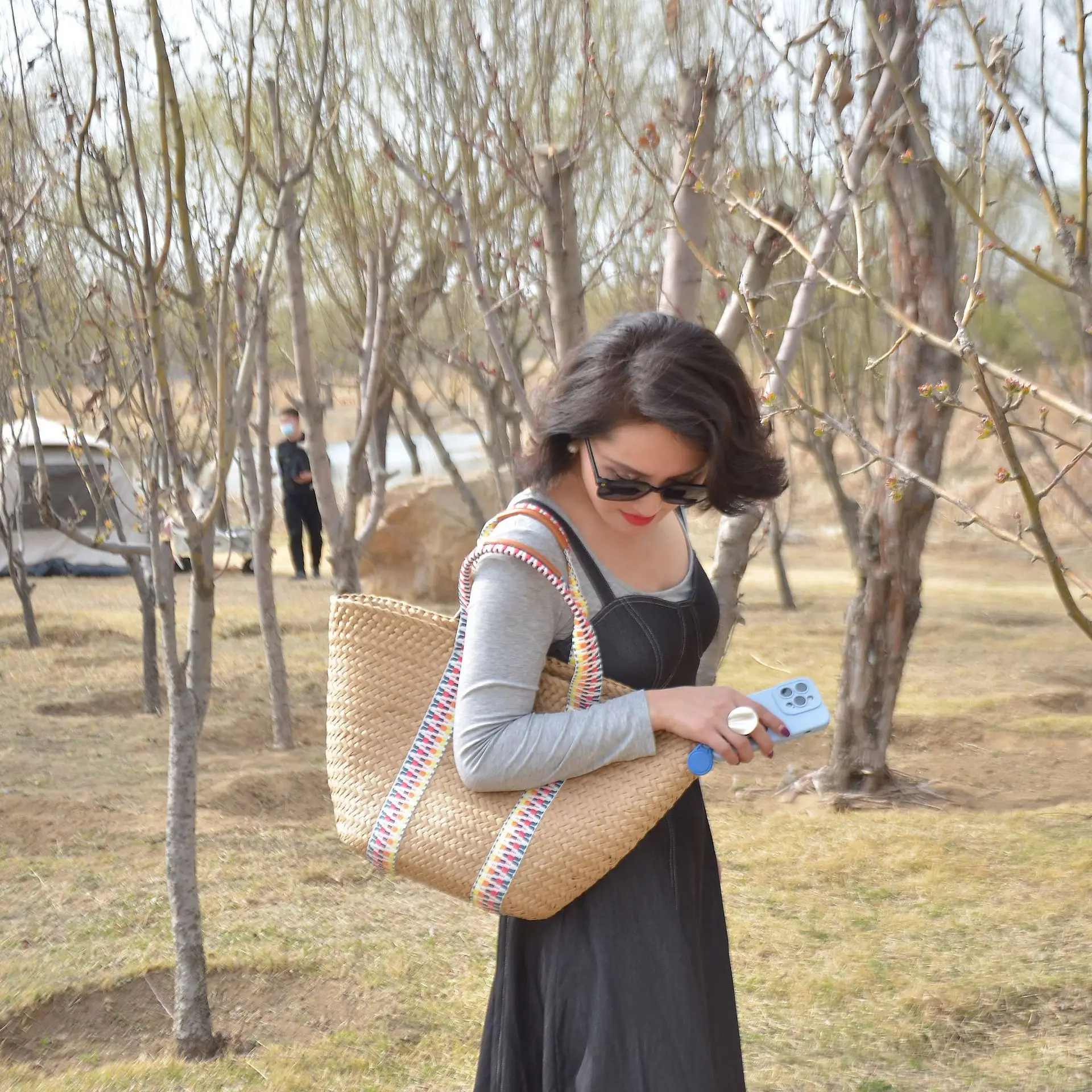 Ethnic Style Tote Bag with Large Capacity, Woven and Retro Handbag