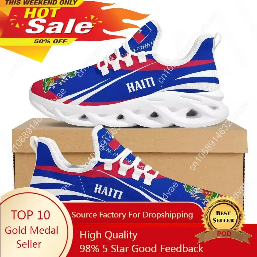 

New Arrival Unisex Sport Shoes Haiti Flag Design Mesh Air Outdoor Running Sneakers Men Gym Athletic Tenis Masculino