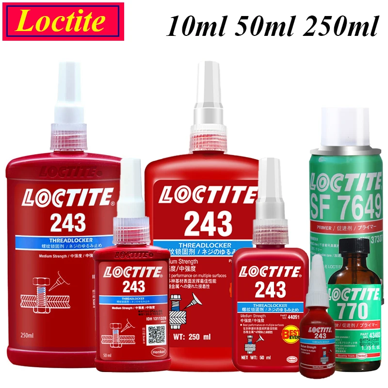 10ml 50ml 250ml Loctite 243 Medium Viscosity Thread Glue Screw Fastening  Sealing Adhesive Loctite SF 7649 770 Curing Accelerator