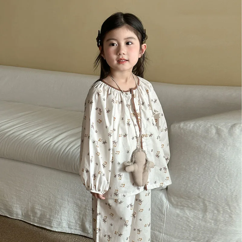 Cotton Girls Long Sleeves Pajamas Set for Autumn