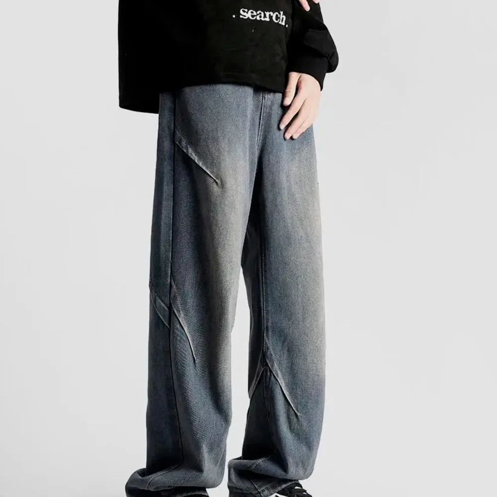 New Spring Pants Washed Jeans Hong Kong Style Loose Straight Leg