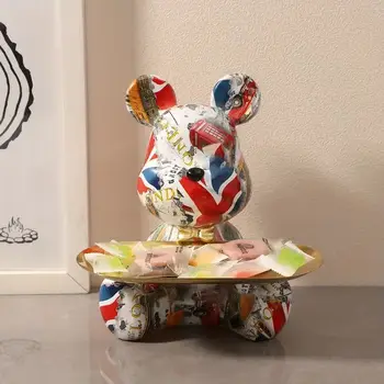 Figurine d'ours Graffiti, décoration de maison, Statue d'animal, étagère de rangement pour clés, Sculpture de chambre moderne, décor de Table, cadeau, nouvelle collection 2025 1