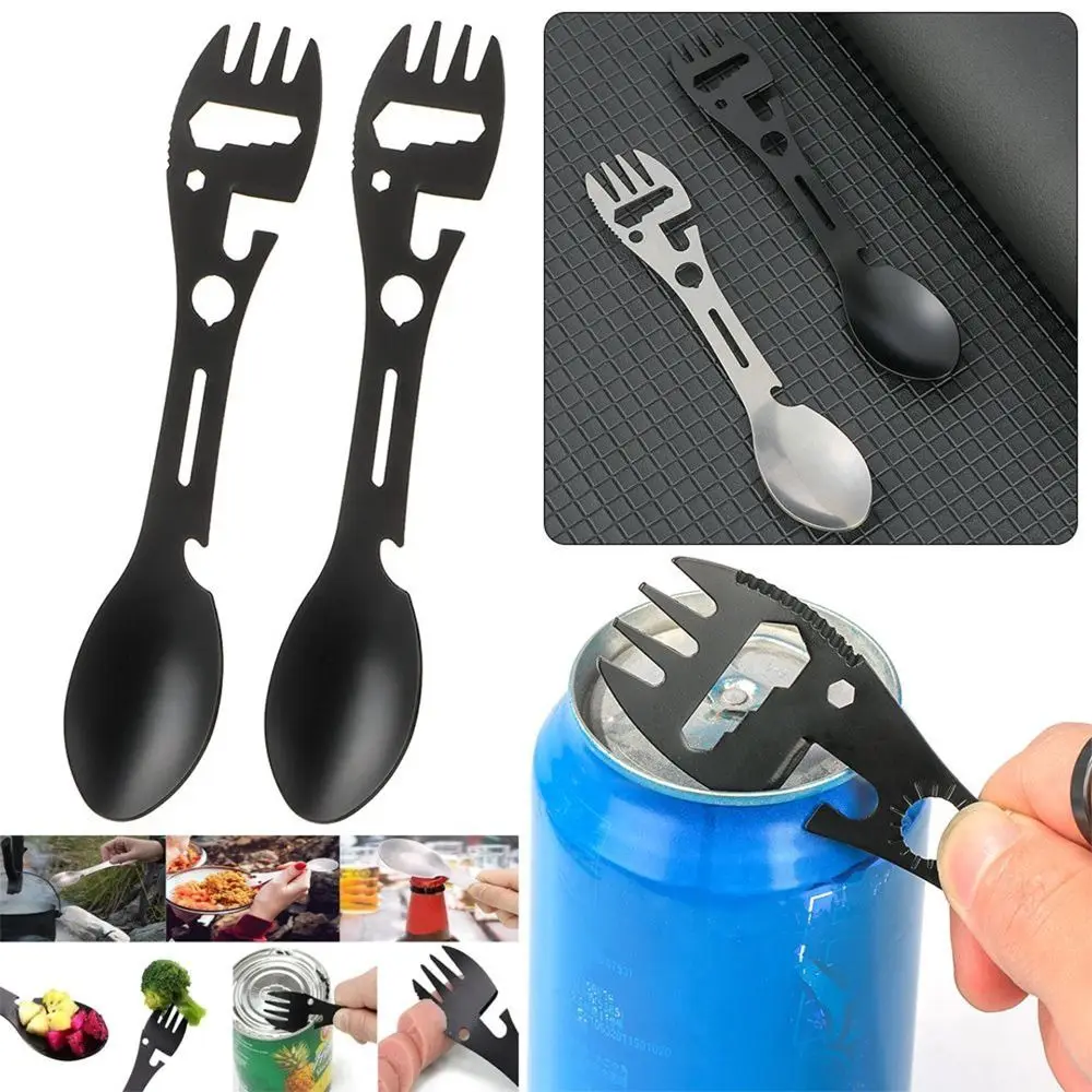 10 in 1 Outdoor Spork Fork Spoon Stainless Steel Wrench Camping Survival Tool Whistle Multi-function Multifunctional Spork camping multi tool