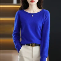 100% Mink Cashmere Women's O Neck Pullover Sweater Large Size Solid Color High Quality Sweater Korean Solid Color Top For Women 2