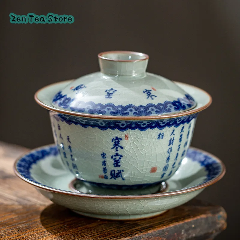 Jingdezhen Ceramic Sancai Cover Bowl Set Ailian Said Cold Kiln Handmade Tea Bowl Tea Cup Single Anti-hot