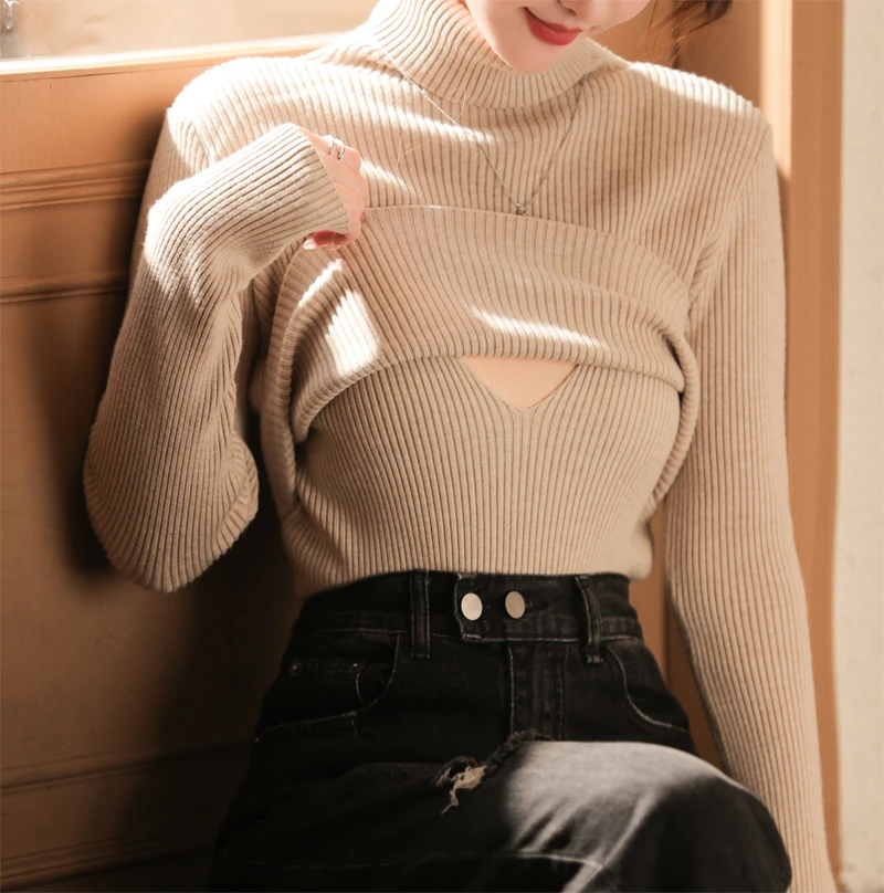 

Winter Thick Warm Postpartum Woman Breastfeeding Sweater Long Sleeve Turtleneck Fashion Maternity Nursing Knit Pullover Slim Top