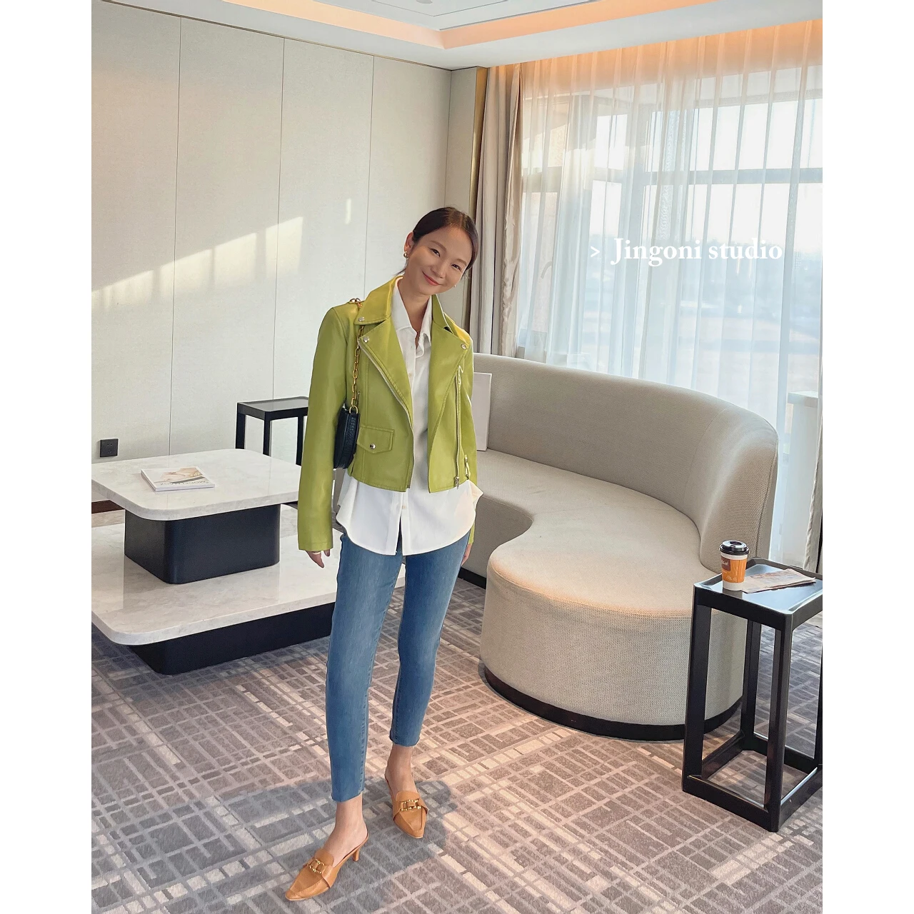 2023 Woman Green Moto Biker Zipper Faux Pu Leather Jackets Blazers Trench Coats Y2k Clothes Raincoats Overcoat Spring Stylish