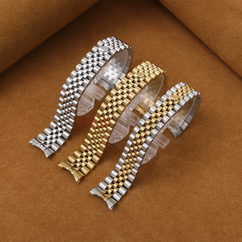 Solid Stainless Steel Curved End Watchband Strap for Jubilee Luxury Watches