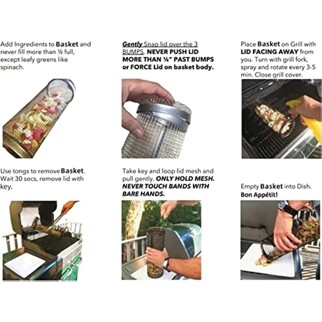 Gördülő Grillező Kosár Bbq Nettó Cső Kerek Rozsdamentes Acél Grill Hálóhenger Kemping Barbecue Rack Zöldségek Krumplival - Image 4