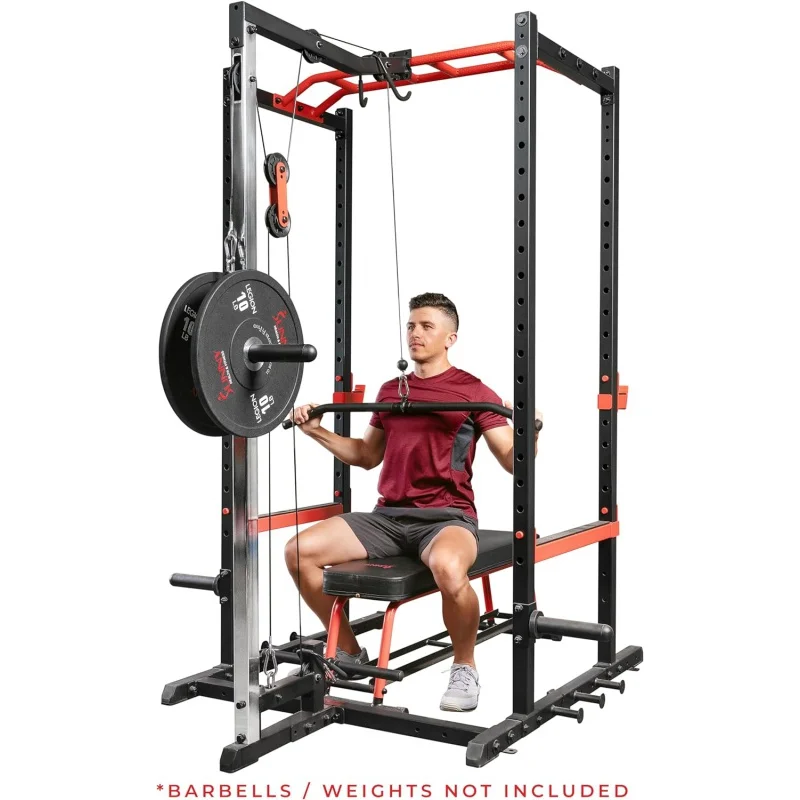 

Sunny Health & Fitness Squat Stand Power Rack for Weightlifting - Multifunction Bench Press Squat Rack with Adjustable Pull