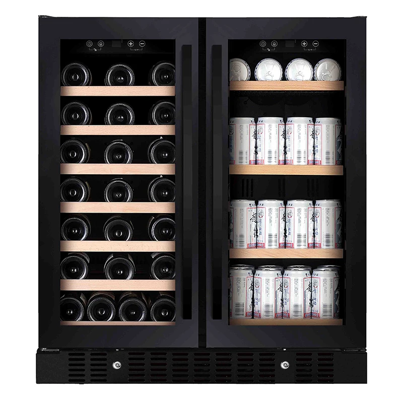 Smart 176L Double Door Wine Cooler 37 Bottles +95 Cans Beverage Cooler Electric Wine Refrigerator Household Use