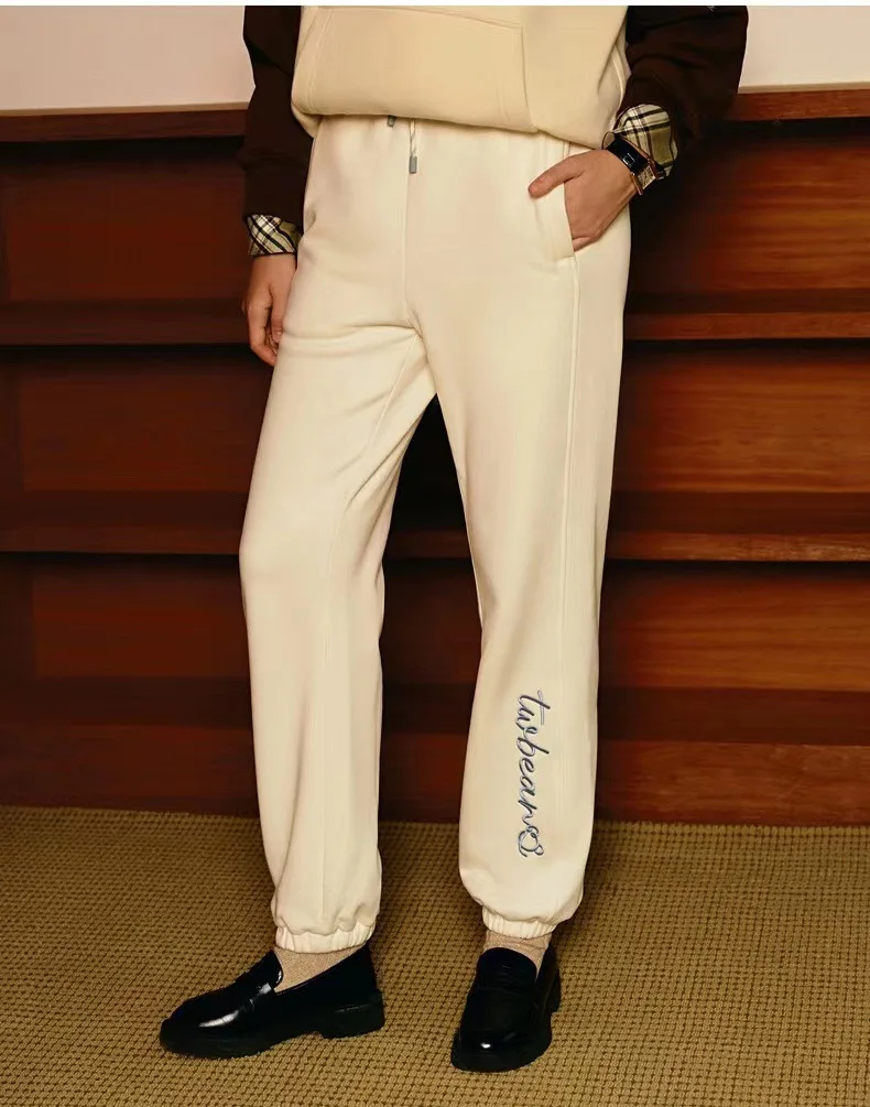 

White Color Harem Pants For Women, Letter Bear Embroidery Loose Trousers, Casual Leg joggers women y2k pants