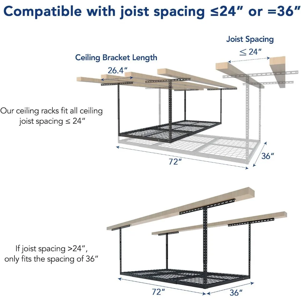 3x6 Overhead Garage Storage Adjustable Ceiling Rack 72" Length x 36" Width x 40" Height (Black) 5