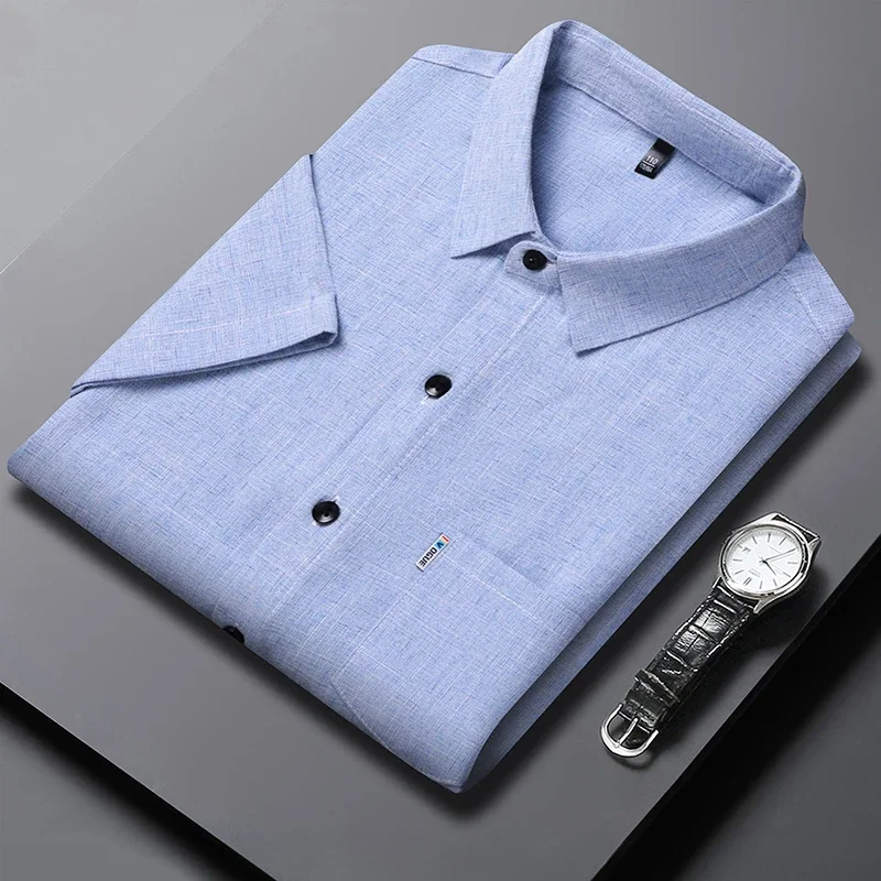 New Men's Business Casual Short Sleeved Printed Shirt with Wrinkle Resistance No Ironing Comfortable All Season Versatile Top 3