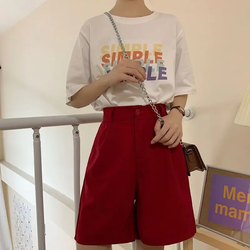 Spring Summer Women's High Waisted Button Solid Pockets Casual Suit Sports Formal Trousers Preppy Style High Street Shorts