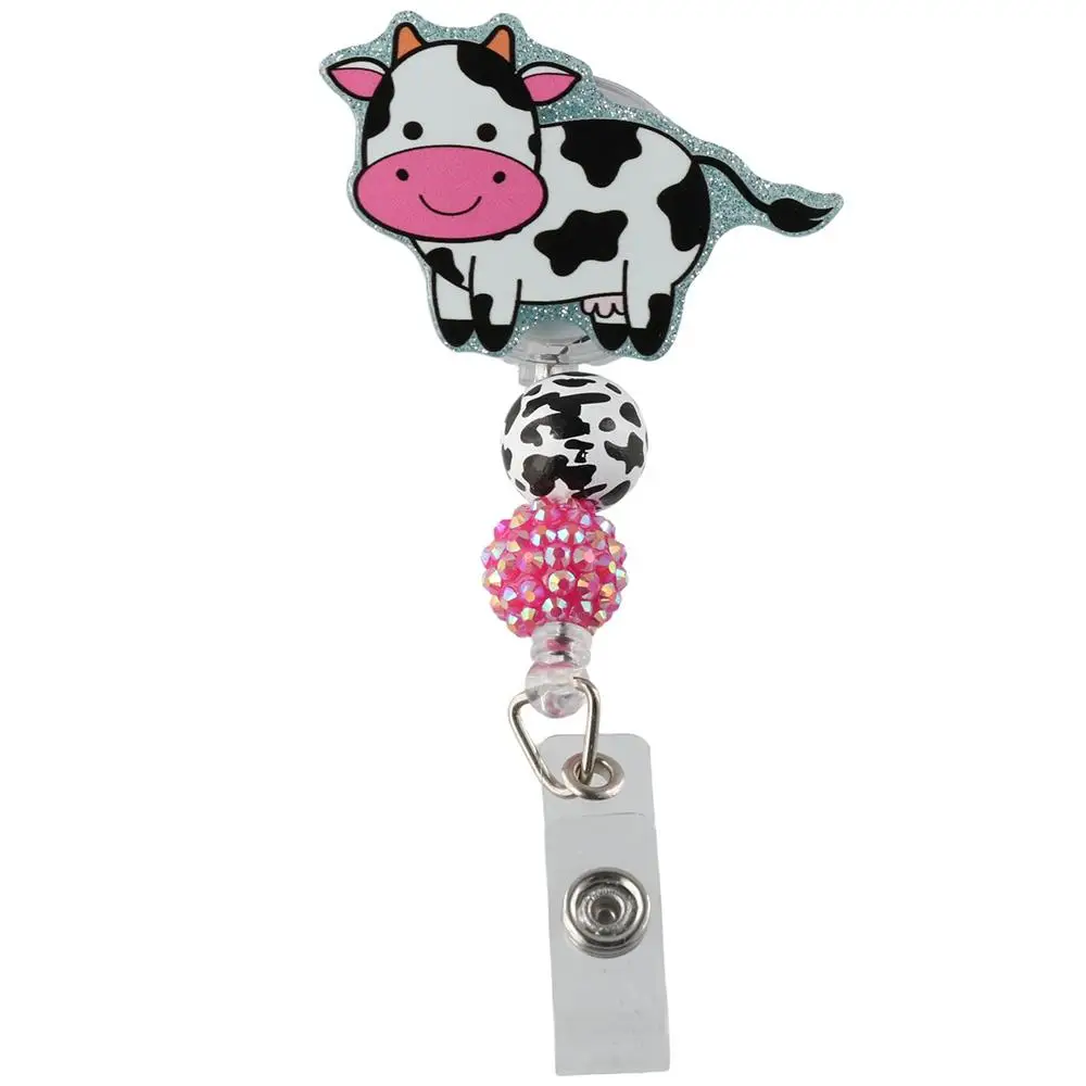 

Walking Badge Reel Gift Cow Beads Badge Holder Acrylic Funny Id Card Holder Office